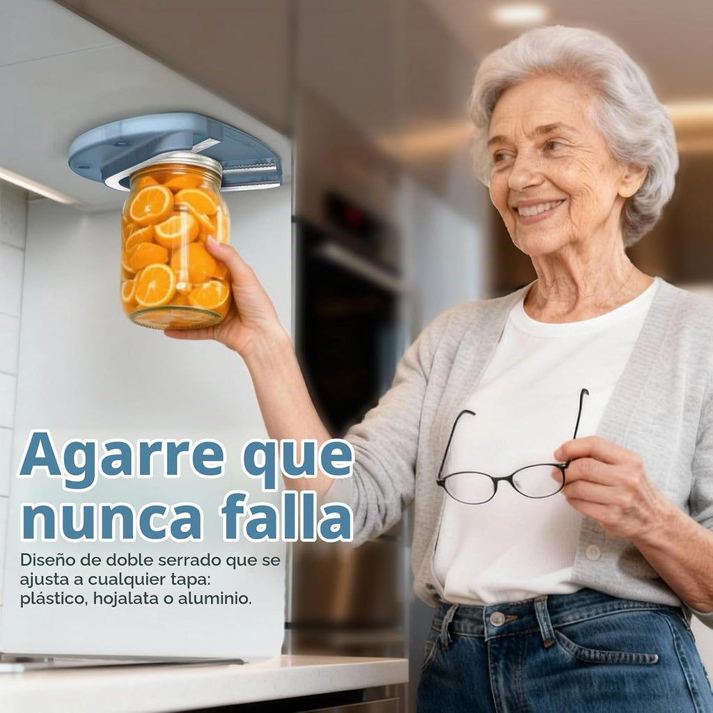 Abrelatas de gabinete montado para manos débiles, personas mayores con artritis, ranuras dobles en forma de U, abrebotellas de agarre para tapa de cualquier tamaño, herramienta de acero inoxidable 304 con una sola mano para asistencia en el hogar, azul