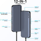 Estación de acoplamiento USB C 3 HDMI, estación de acoplamiento 12 en 1, pantalla triple, base para monitor doble, concentrador USB-C 3 HDMI para portátil con 10 Gbps, Ethernet, USB A/C 3.1, USB 2.0, 100 W PD, audio y micrófono, SD