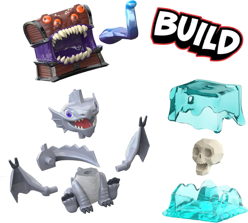 Dungeons & Dragons Questers Figuras de criatura, paquete de 3, figuras coleccionables de juguete de fantasía de D&D, pequeño cubo gelatinoso, Wyrmling plateado y cofre del tesoro mímico