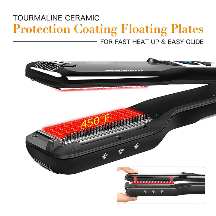 Plancha de pelo con vapor, plancha de vapor de cerámica Nano Titani...