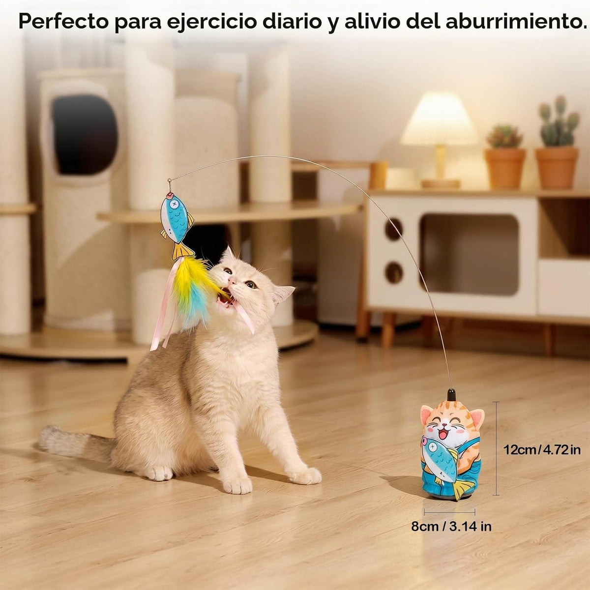 Migipaws Varita de juguete automática para gatos con ventosa, bonita base de gato, teaser interactivo recargable para gatos de interior