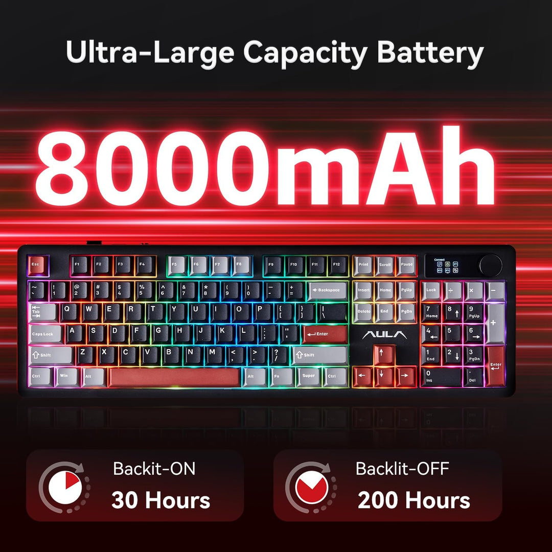 AULA Teclado Mecánico Inalámbrico F106 PRO, Teclado Gaming de 104 T...