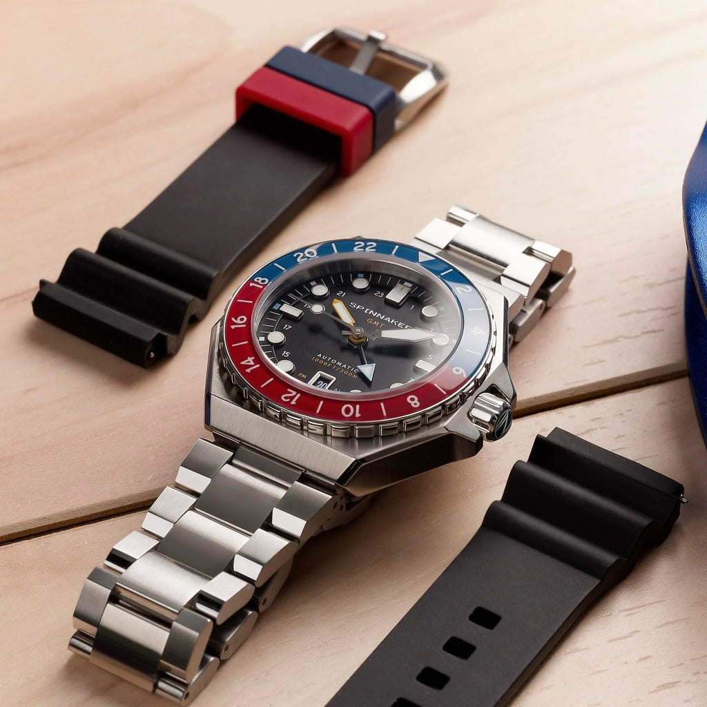 Reloj Spinnaker Dumas para hombre, automático GMT de buceo – Movimiento Seiko NH34, caja de acero inoxidable de 44mm, resistente al agua 300m, pulsera de acero inoxidable, SP-5119
