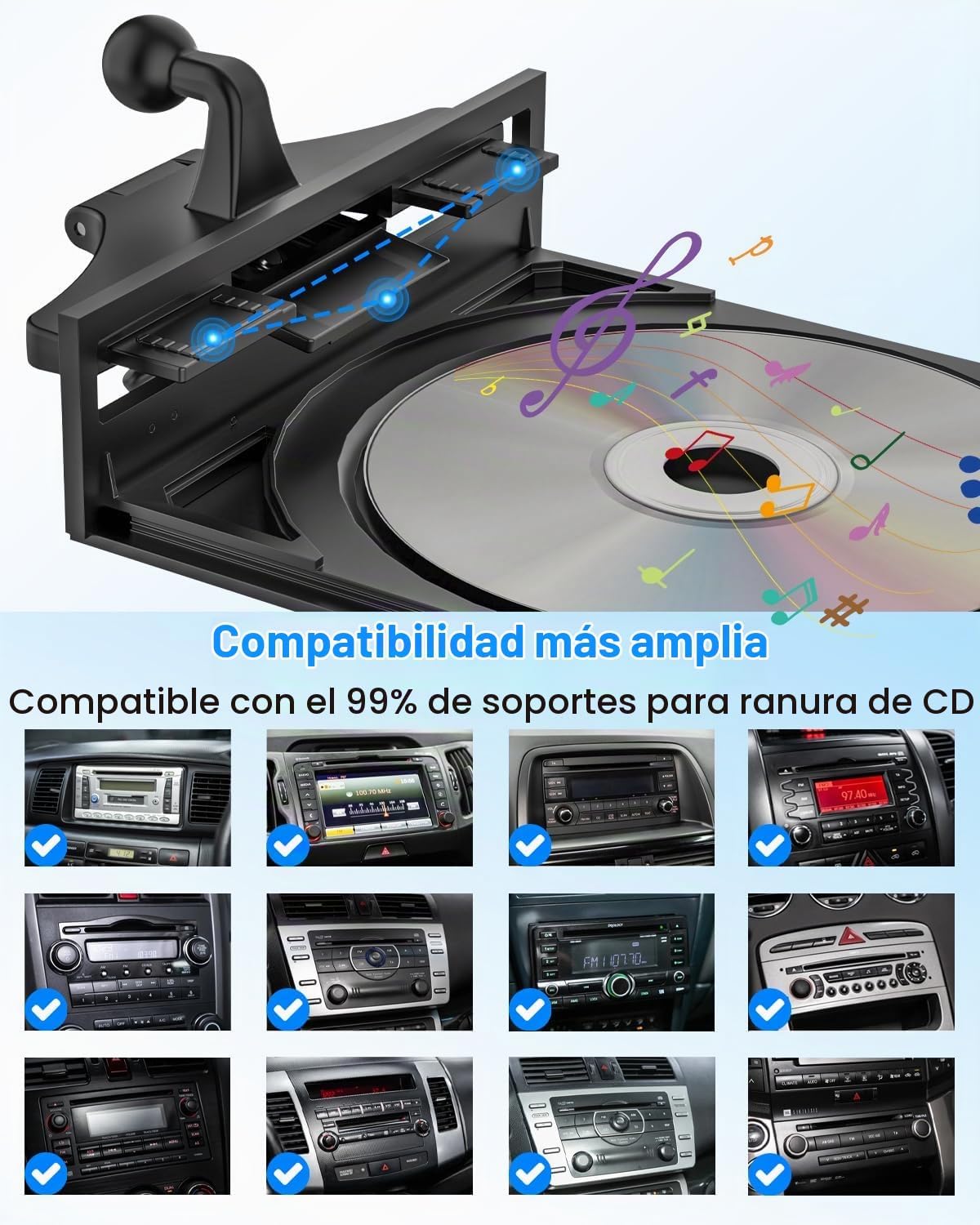 Soporte universal para tableta de coche con ranura para CD para iPad y teléfono de 4 a 13 pulgadas, soporte universal para tableta con rotación de 360 grados para iPad Pro 12.9 11 10.5 9.7, iPad Air Mini 5 4 3 2 1, Samsung Galaxy Tabs, iPhone, etc