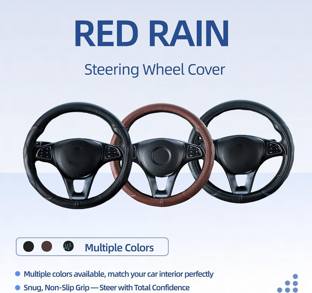 Funda de Volante de Cuero Negro Funda de Volante de Cuero de Vaca Cuero Genuino Funda de Volante para BMW Tamaño Universal M / 15 pulgadas Compatible con Coche/Auto/SUV (A-Negro-M)