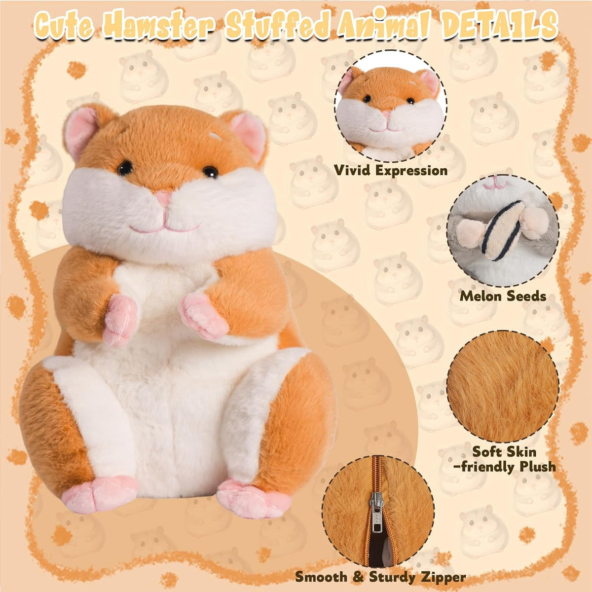 Peluche de hámster, 12'' Mamá con 4 hámsteres pequeños de colores