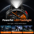 Reloj inteligente para hombre para teléfonos Android y iPhone, relojes inteligentes deportivos militares para hombres, reloj de seguimiento de actividad física con linterna/brújula/impermeable/batería