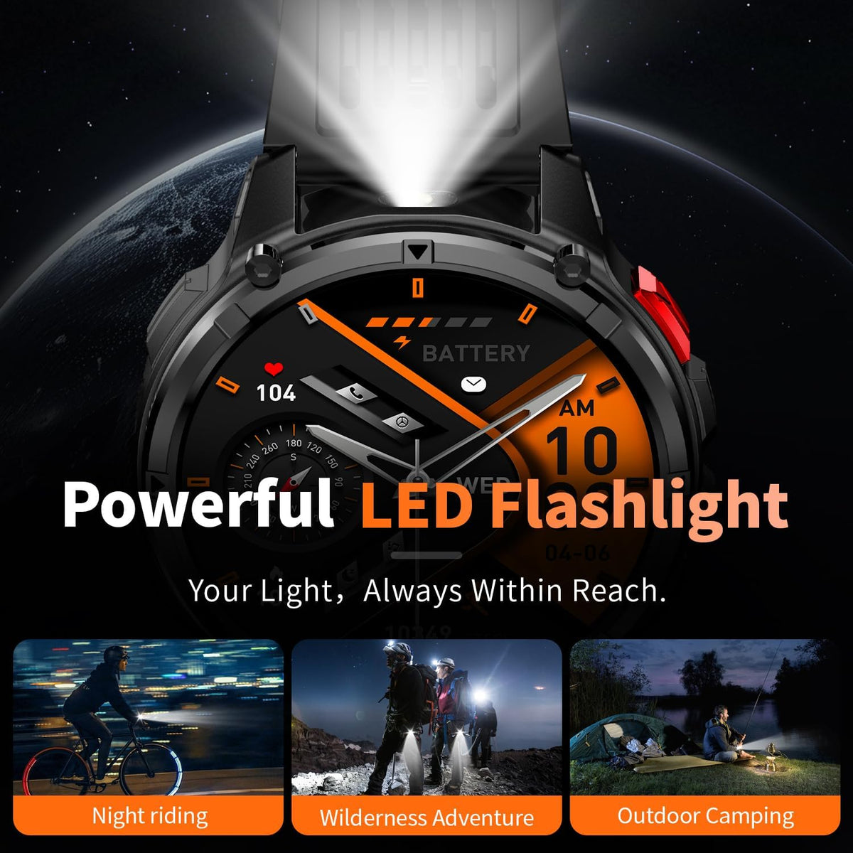 Reloj inteligente para hombre para teléfonos Android y iPhone, relojes inteligentes deportivos militares para hombres, reloj de seguimiento de actividad física con linterna/brújula/impermeable/batería