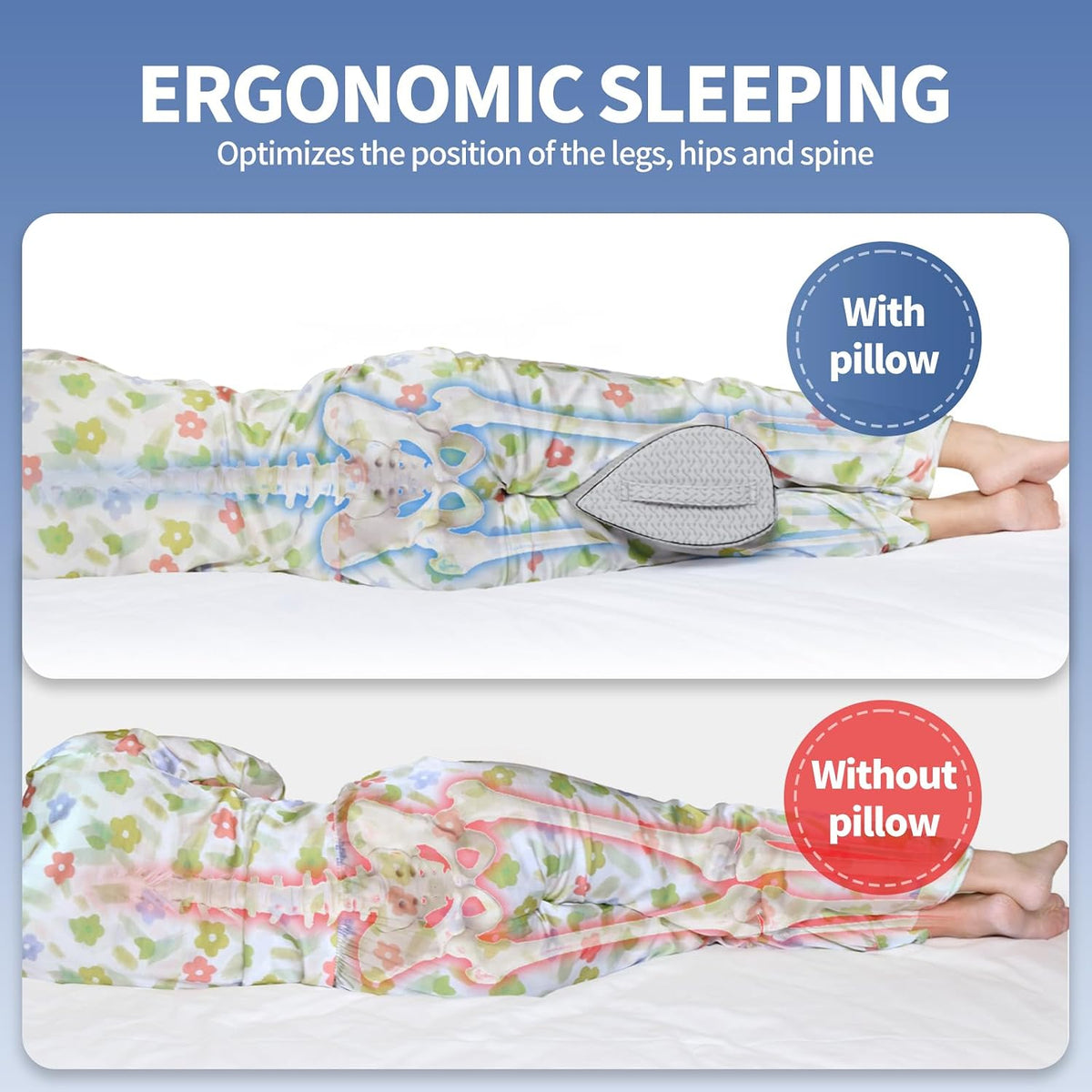 Almohada de rodilla de espuma viscoelástica para dormir de espalda