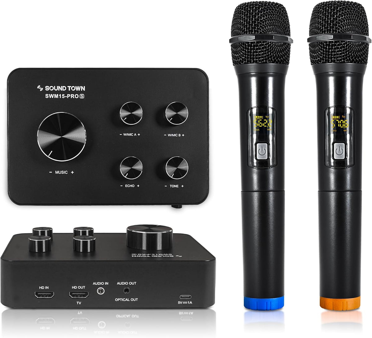 Sound Town Sistema mezclador de karaoke con micrófono inalámbrico de 16 canales, compatible con HD ARC, óptico (Toslink), Smart TV, caja de medios, PC, Bluetooth, barra de sonido, receptor, AUX (SWM15