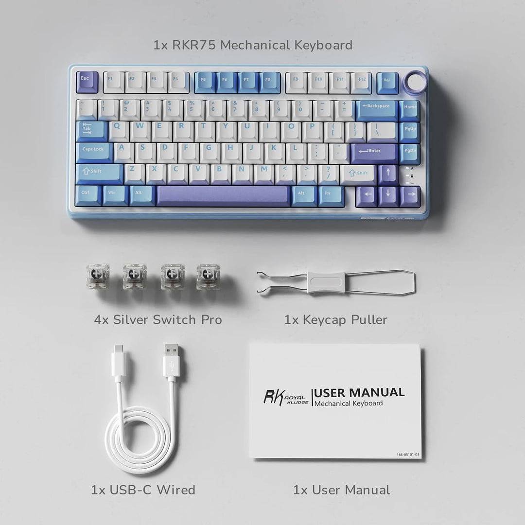 RK ROYAL KLUDGE Teclado Mecánico R75 Cableado con Perilla de Volume...