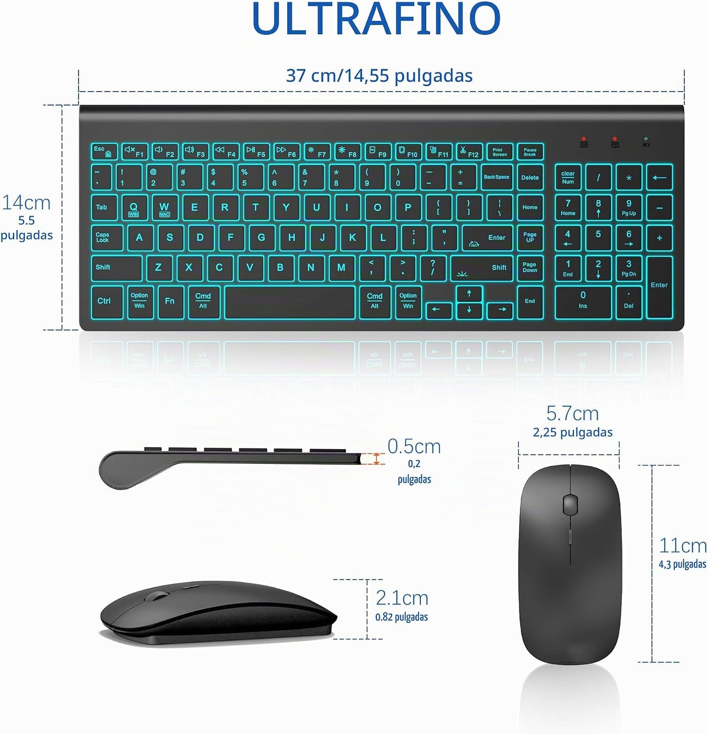 Combo de teclado y mouse inalámbricos retroiluminados ultra delgado...