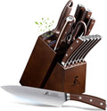 Juego de 15 cuchillos de cocina con bloque de madera de caucho, Nueva mejora