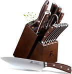 Juego de 15 cuchillos de cocina con bloque de madera de caucho, Nueva mejora