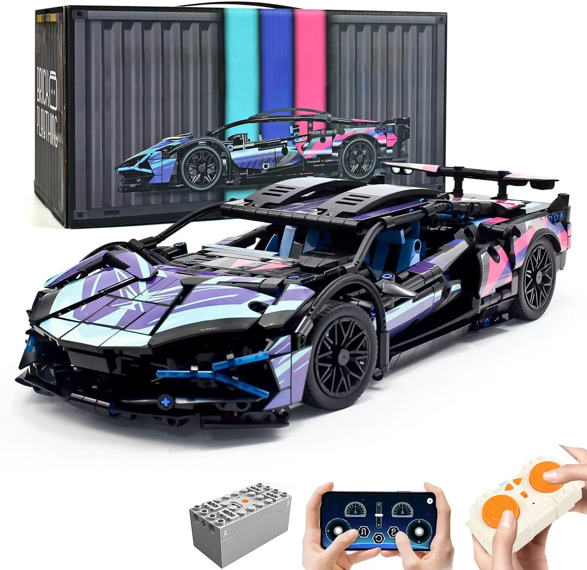 Juego de construcción de coches a control remoto, kit de construcción de