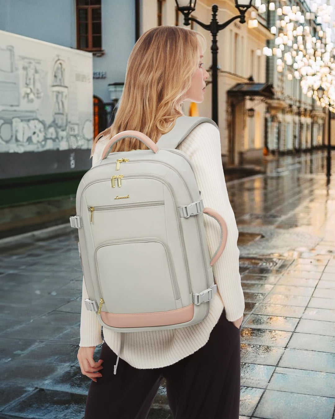 LOVEVOOK Mochila de viaje para mujer y hombre, Rosa-gris, Mochilas...