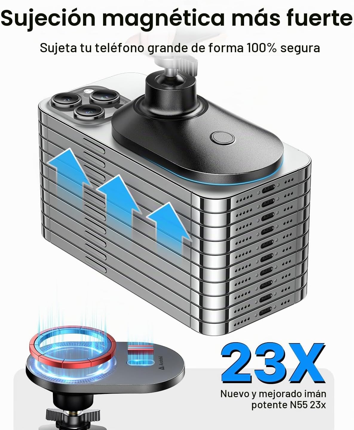 andobil 2026 actualizado para soporte de coche Magsafe [panel más grande, compatible con teléfonos grandes] Soporte magnético de teléfono de rotación de 360° para ventilación de automóvil adecuado