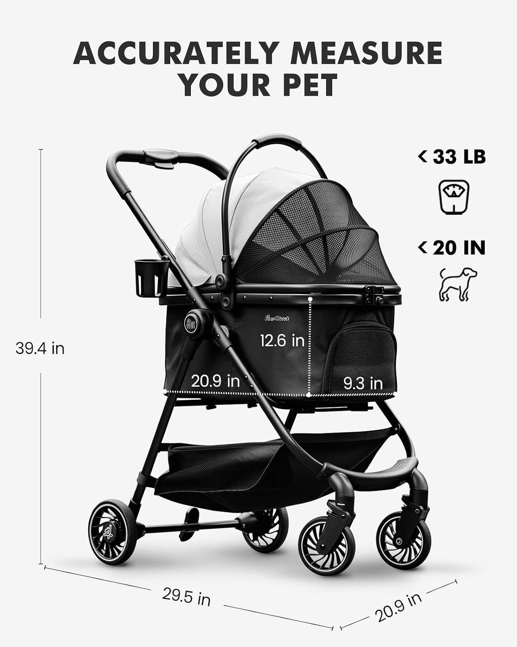 Cochecito para mascotas para perros y gatos pequeños, cochecito plegable con un solo clic con transportador desmontable y 3 correas de seguridad, soporta hasta 33 libras, cesta de