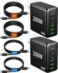 Paquete de 2 cargadores USB C, 200 W GaN cargador súper rápido tipo C iPhone 17 16 carga rápida 6 puertos plegable PD estación de carga para todos los teléfonos iPhone/Android, Samsung Galaxy S25/S24