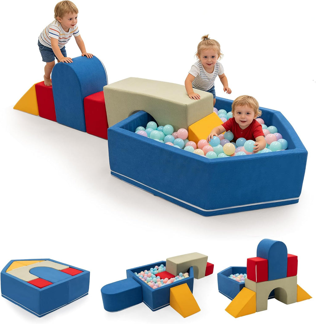 Juguetes de escalada para niños pequeños con hoyo de pelotas, 7 piezas de bloques de escalada de espuma para bebés con piscina de bolas, juego suave de actividades de escalada para niños