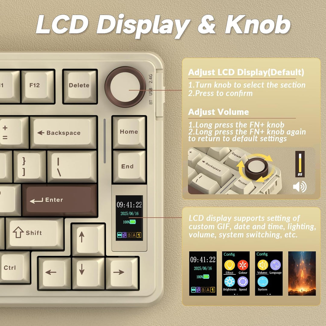 AULA Teclado mecánico inalámbrico S75 PRO con pantalla y perilla, 7...