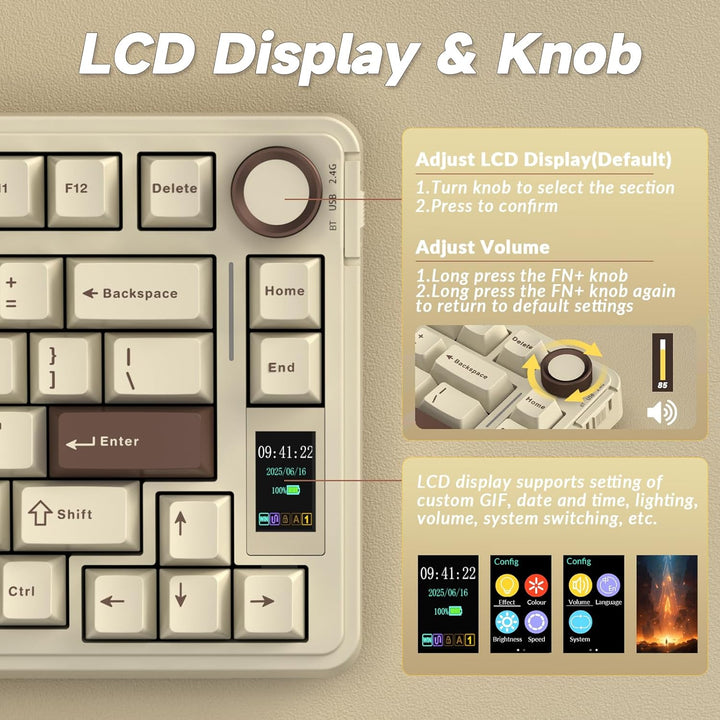 AULA Teclado mecánico inalámbrico S75 PRO con pantalla y perilla, 7...