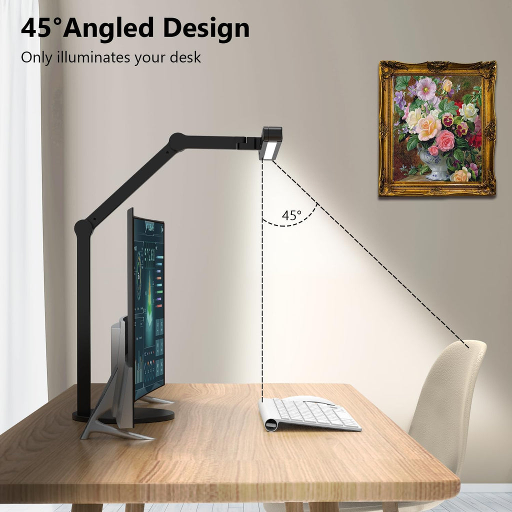 Lámpara lámpara de escritorio de arquitecto con iluminación atmosférica, lámpara de escritorio LED ajustable para el hogar y la oficina con base, lámpara de mesa de 24W con atenuación automática