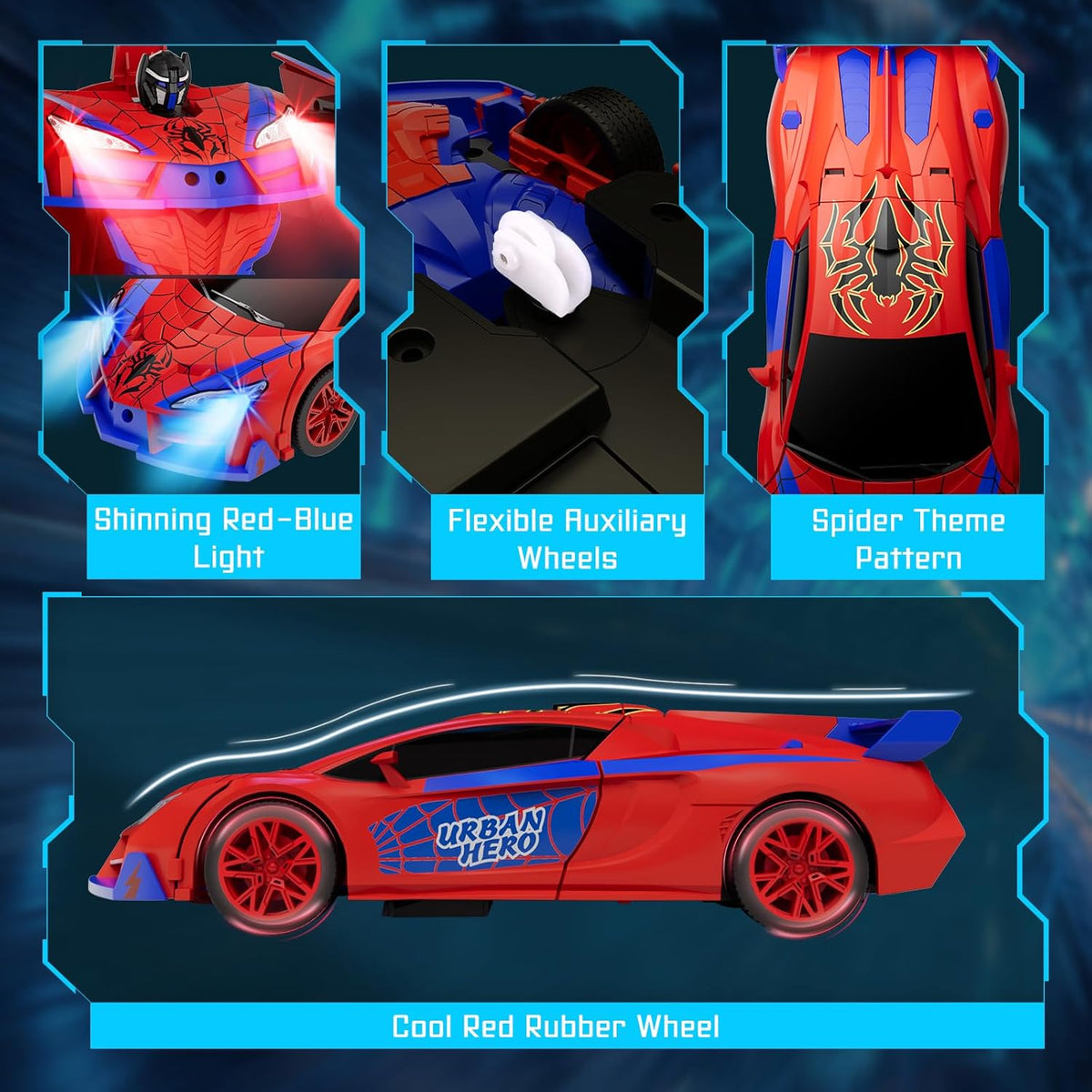 Qumcou Juguetes de araña para niños de 4 a 6 años, auto de control remoto, Rojo y azul