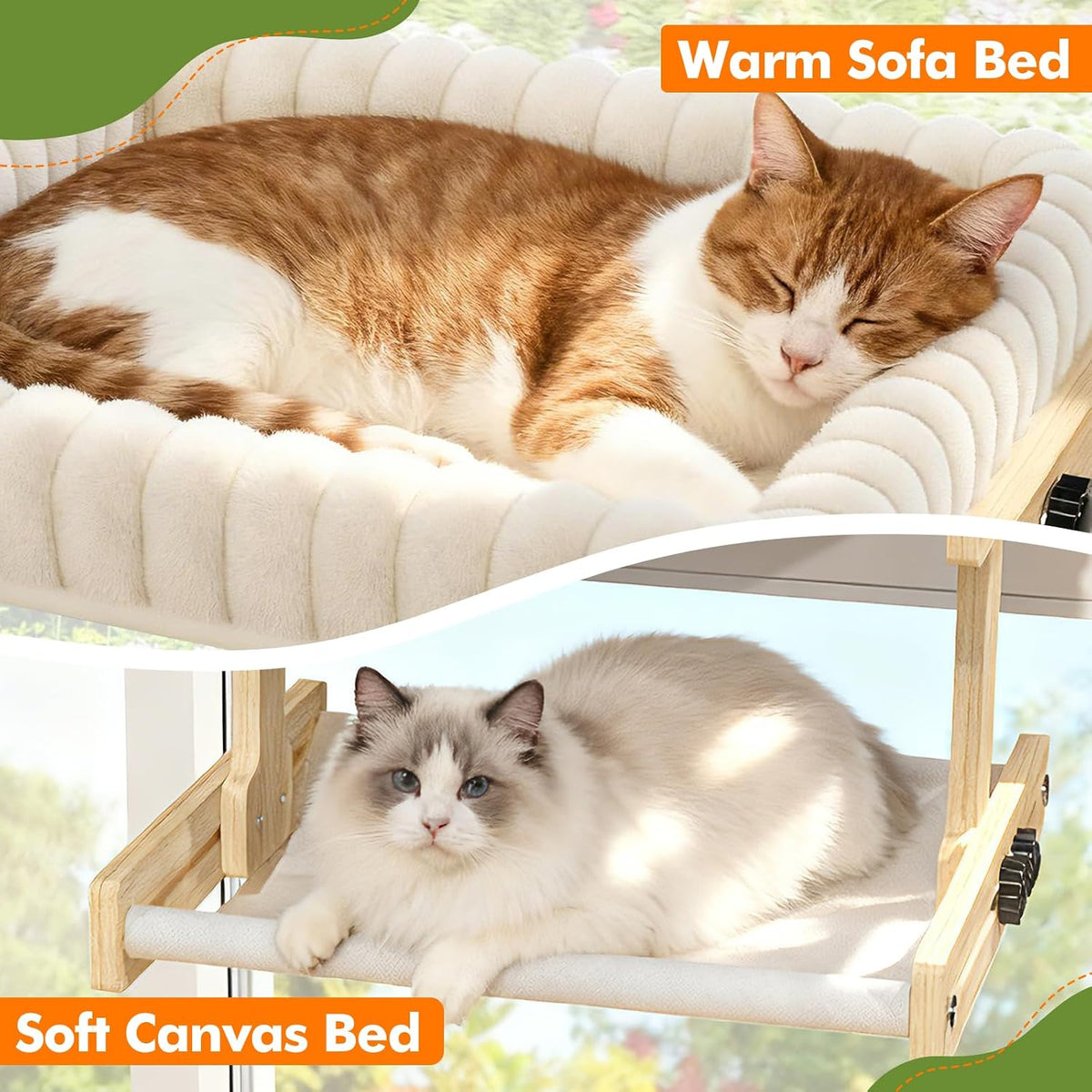 XiaZ Percha para gatos con ventana para gatos, cama interior para ventana, marco de madera ajustable, observación de aves, tomar el sol, ahorro de espacio, doble capa de 18 x 16 x 10 pulgadas (se recomienda razas pequeñas)