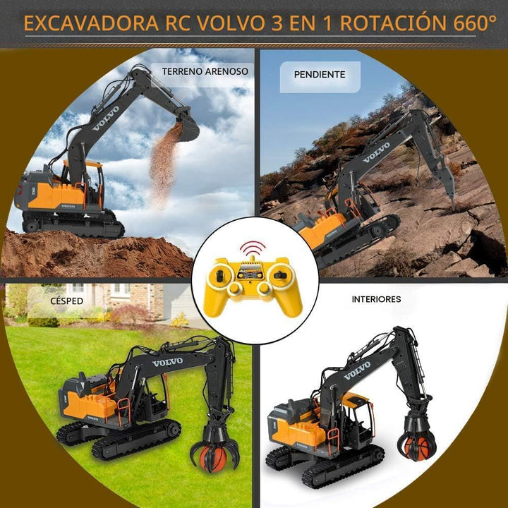 DOUBLE E Volvo Excavadora RC de 17 canales 3 en 1, juguetes de cons...