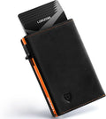 Cartera minimalista para hombre con tarjetero de crédito, cuero de grano completo más fino, billetera inteligente emergente, billetera delgada triple, bloqueo RFID, bolsillo frontal, ventana de