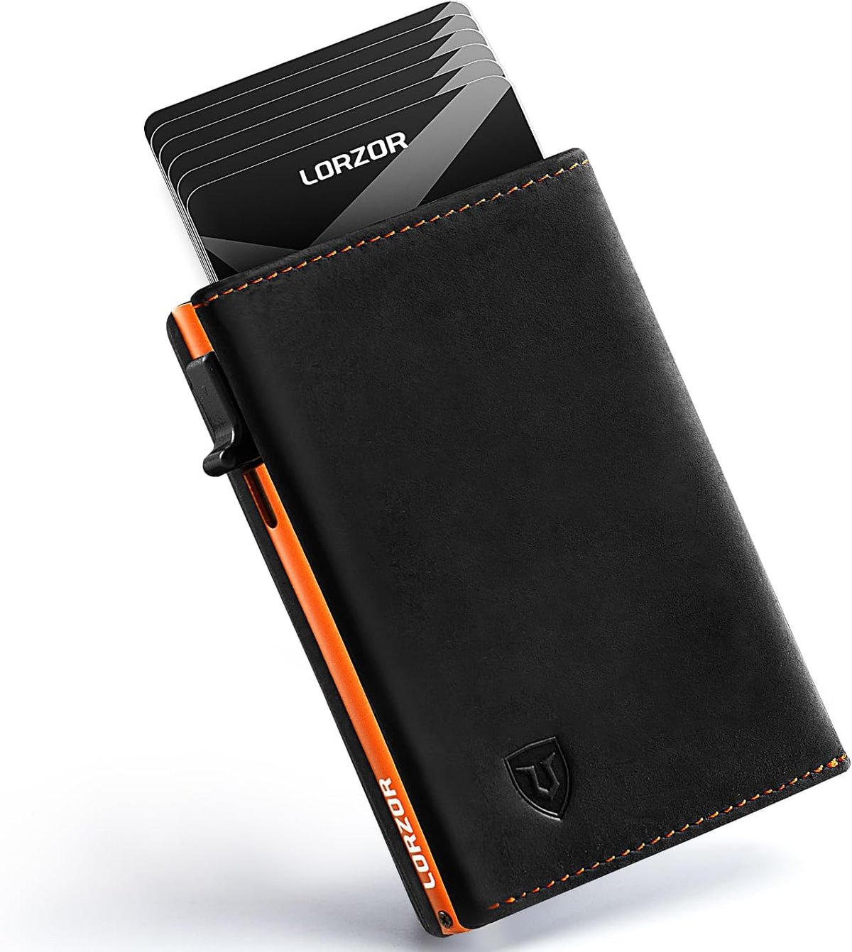 Cartera minimalista para hombre con tarjetero de crédito, cuero de grano completo más fino, billetera inteligente emergente, billetera delgada triple, bloqueo RFID, bolsillo frontal, ventana de
