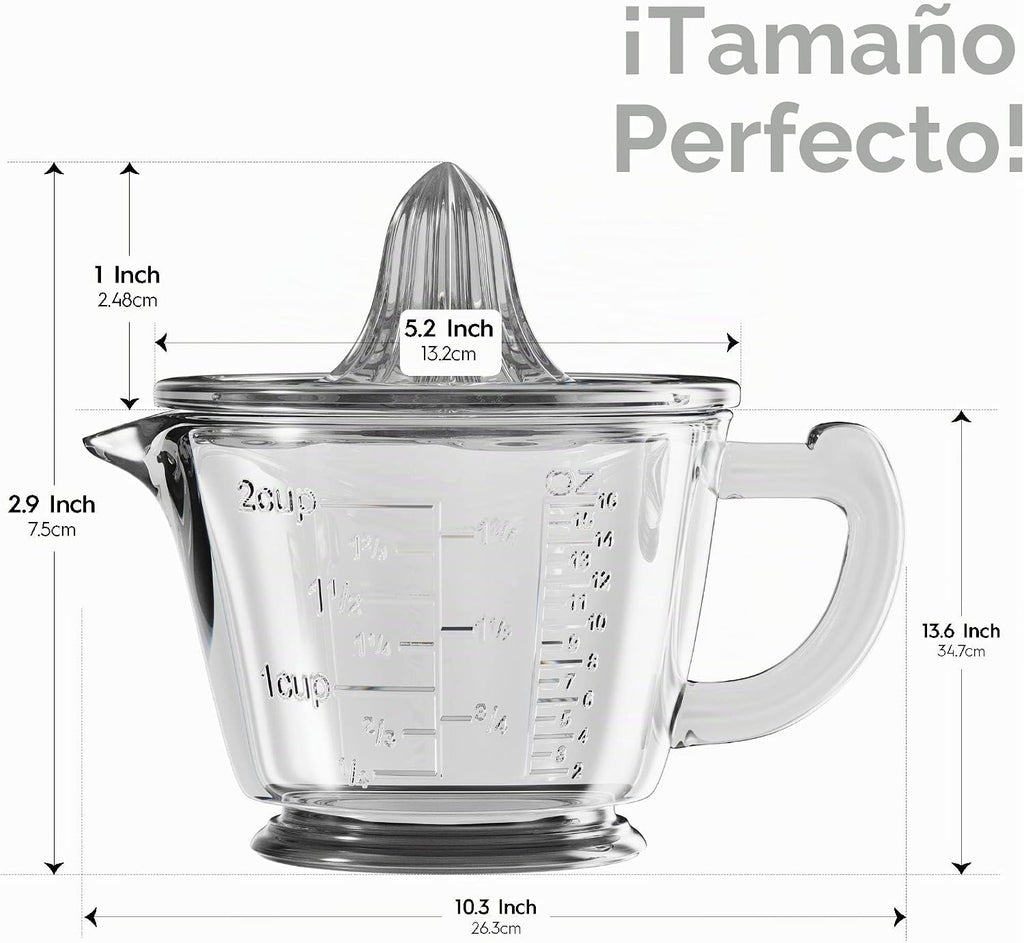 CuttleLab Exprimidor de Vidrio de 2 Tazas (Transparente) - Exprimidor Manual de Limón y Lima, Rallador de Cítricos