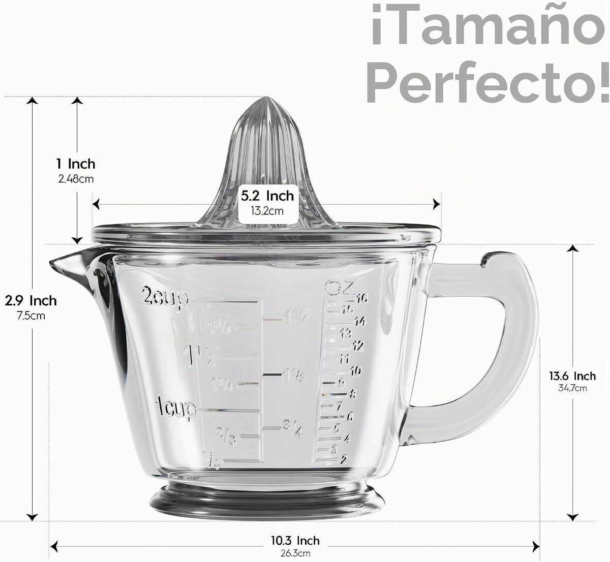 CuttleLab Exprimidor de Vidrio de 2 Tazas (Transparente) - Exprimidor Manual de Limón y Lima, Rallador de Cítricos