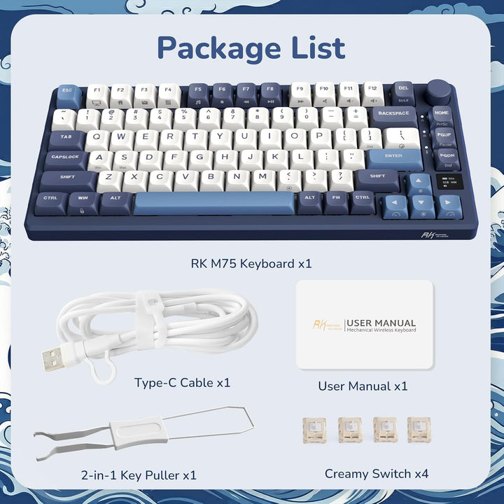 RK ROYAL KLUDGE M75 Wireless Mechanical Keyboard w\/Screen and Volu...