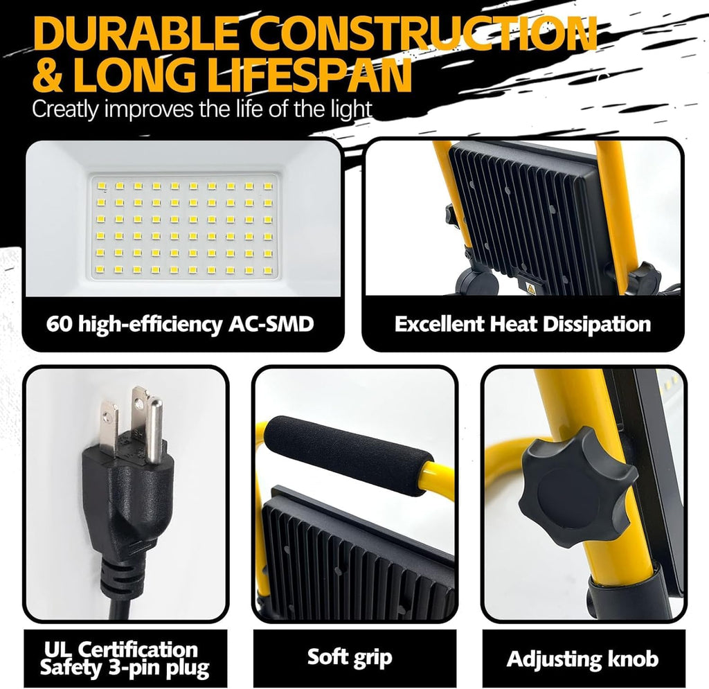 Luces de trabajo LED con soporte, luz de trabajo ajustable (1 cabezal