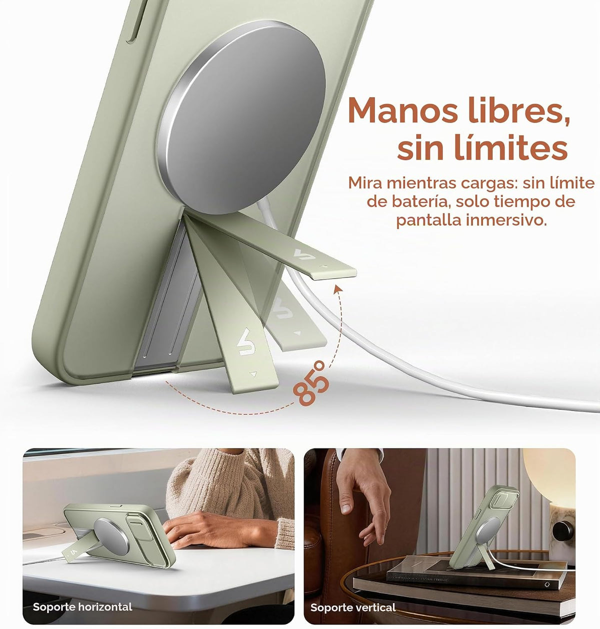 SURITCH Funda para iPhone 15, compatible con MagSafe, soporte integrado y cubierta de cámara y parte trasera translúcida, funda protectora resistente a prueba de golpes de 6.1 pulgadas, verde