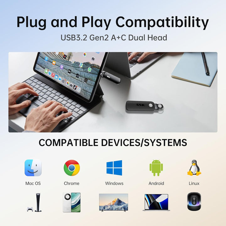 SSK Unidad flash USB SSD de 1 TB, unidad externa de estado sólido T...