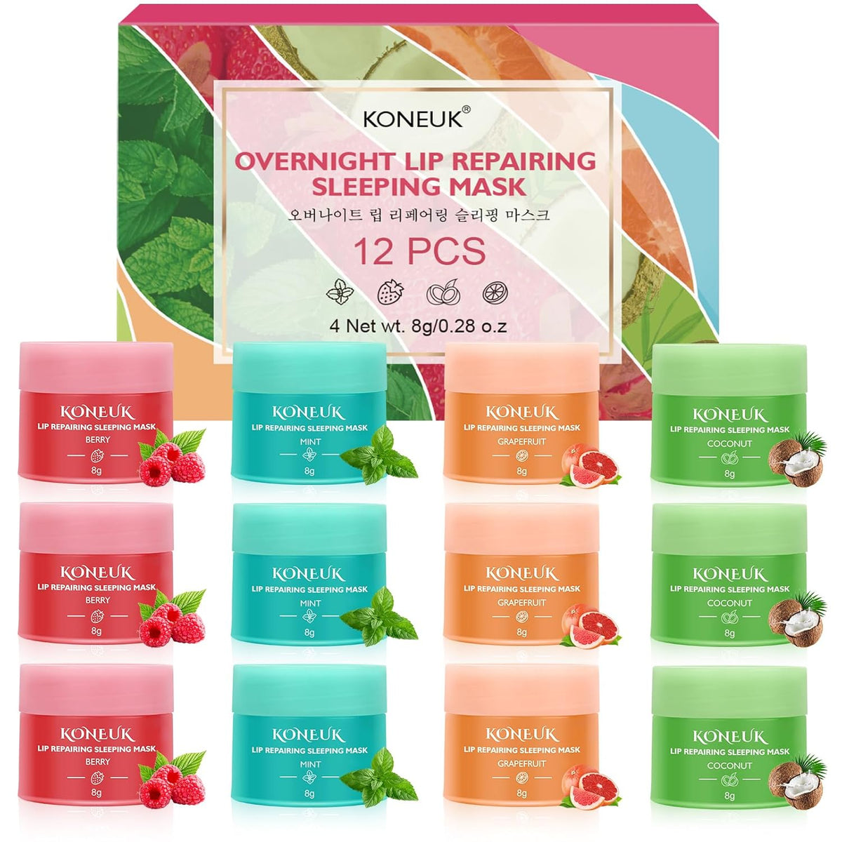Juego de 12 mascarillas nocturnas para labios, tratamiento labial d...
