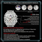 OLEVS Reloj para Hombres Analógico Cuarzo Lujo Diamante Resistente al Agua Cronógrafo Acero Inoxidable Carita Grande Cuadrado Fecha Fase Lunar Romano Relojes de Vestir para Hombres