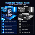 NEWDERY para PS5/Slim/Pro Console Stand, con Dual carga Station para PS5 Controllers, Adjustable RGB Light, para PS5 Controller Charger Stand - negro