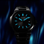 ROCOSJEWE Reloj de vestir azul de lujo clásico reloj mecánico automático de los hombres reloj de pulsera resistente al agua fecha visualización luminosa dial pulsera de acero inoxidable regalo para