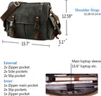 [Mejorado] Bolso mensajero vintage de lona para laptop 13" 15.6" 17" grande para libros y hombro para mujer y hombre Nuevo (Negro, X-Large)