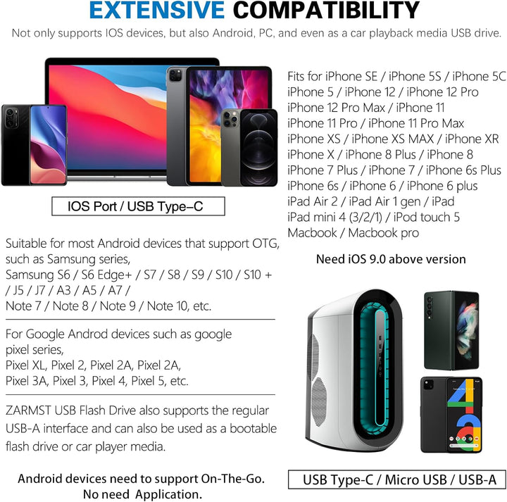 Unidad flash para iPhone 256GB, 4 en 1 memoria USB tipo C, memoria...