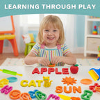 Juego de 55 herramientas para masa de alfabeto y números, kit de juego de arcilla para niños con rodillos, cortadores geométricos y moldes de letras, accesorios de modelado para aprendizaje creativo