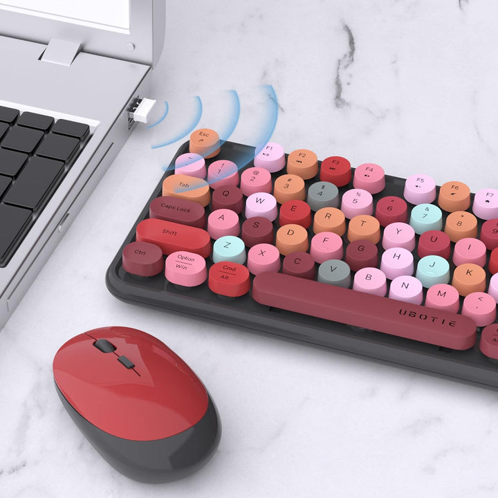 UBOTIE Teclado inalámbrico colorido para computadora y mouse óptico...