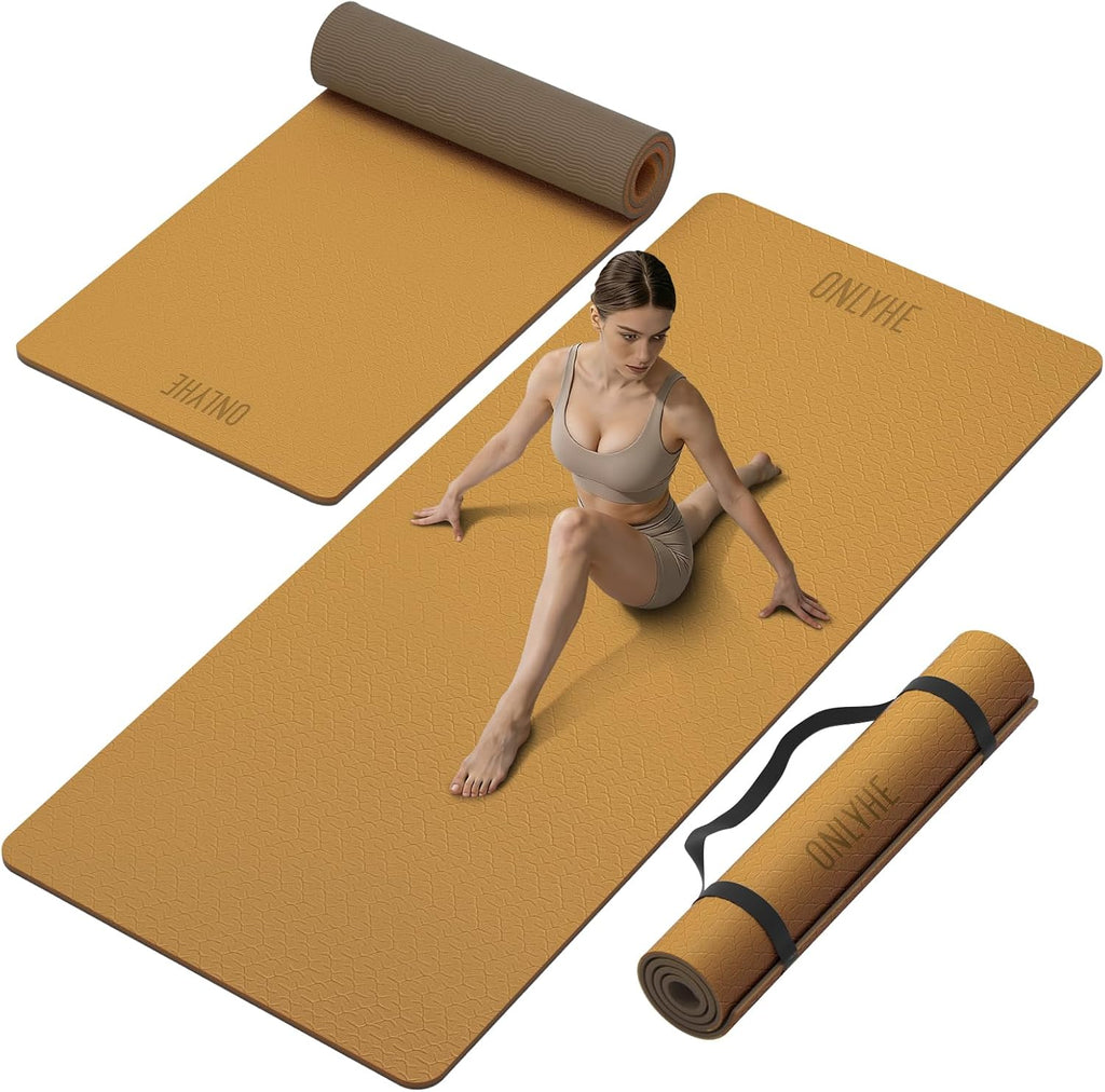 Tapete de yoga ancho de grosor (0.394 pulgadas), antideslizante, antidesgarros, tapete de pilates extra grande de 72 x 35 pulgadas para entrenamientos en casa, gimnasio y estiramiento de suelo con