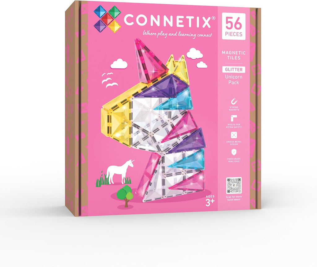 CONNETIX Paquete de unicornio con purpurina de azulejos magnéticos, 56 piezas