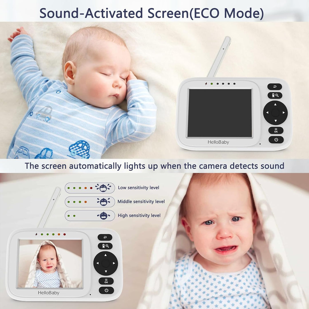 HelloBaby Monitor de bebé con cámara y audio, pantalla IPS de 3.2 p...