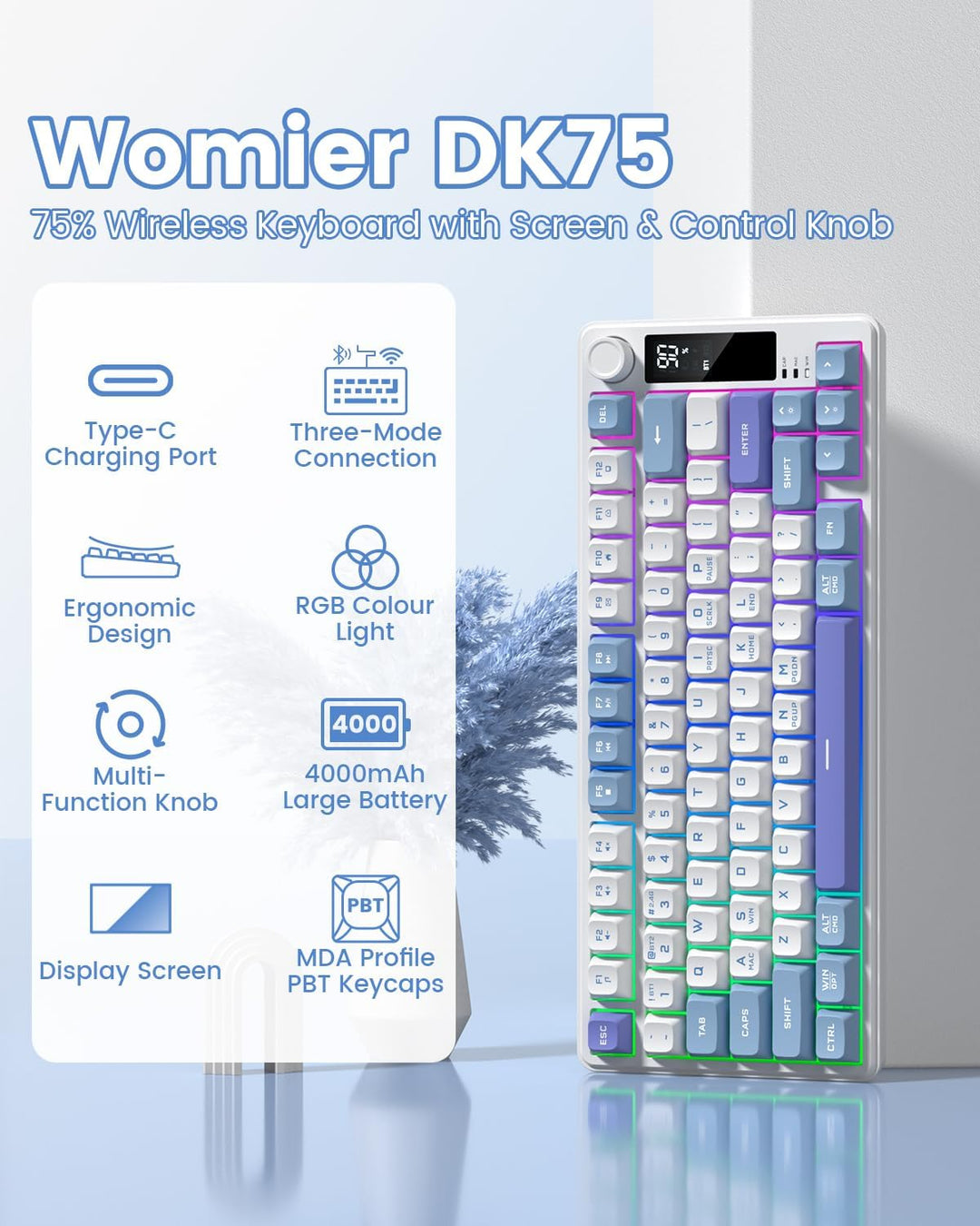 Womier DK75 - Teclado inalámbrico 75% para juegos, teclado cremoso...